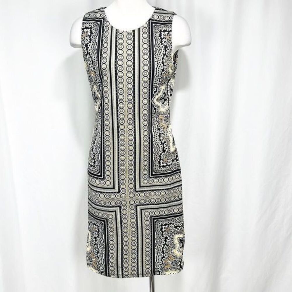 J. McLaughlin Sophia Dress Bursa Paisley Print Sleeveless BLack & Gold Medallion